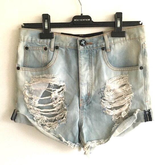 ONE TEASPOON Beauty Outlaws Denim Jean Short Destroyed Blue 26 - Picture 2 of 8